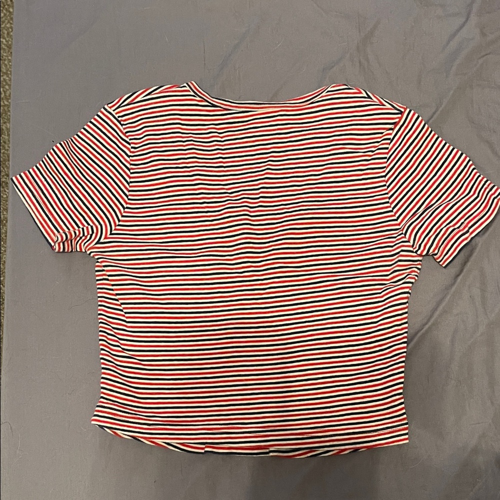 American Apparel Red and Black Striped Crop Top - Picture 2 of 3